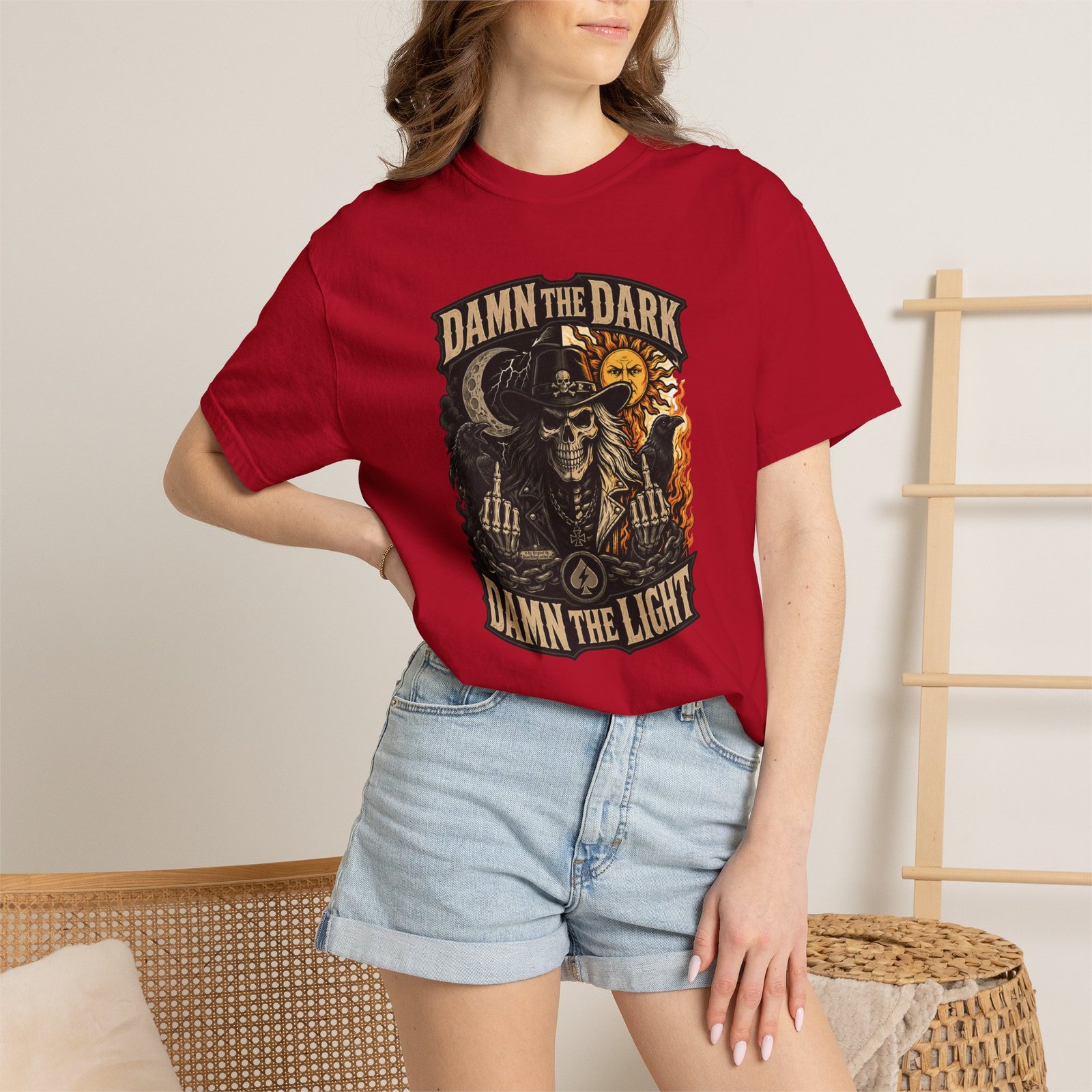 Unisex Garment-Dyed T-shirt - Comfort Colors 1717 - Damn the Dark, Damn the Light - Skull - Image 6