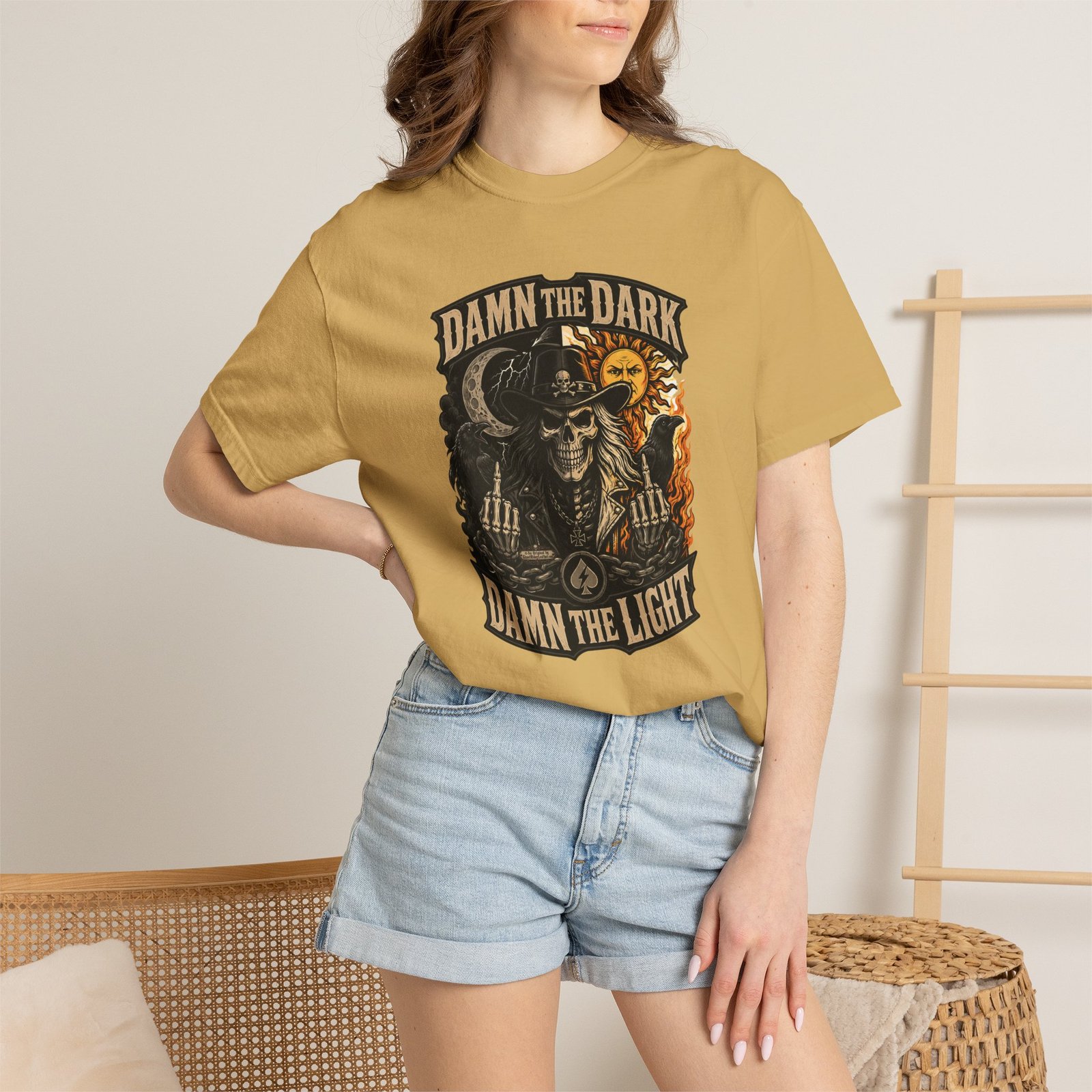Unisex Garment-Dyed T-shirt - Comfort Colors 1717 - Damn the Dark, Damn the Light - Skull - Image 8