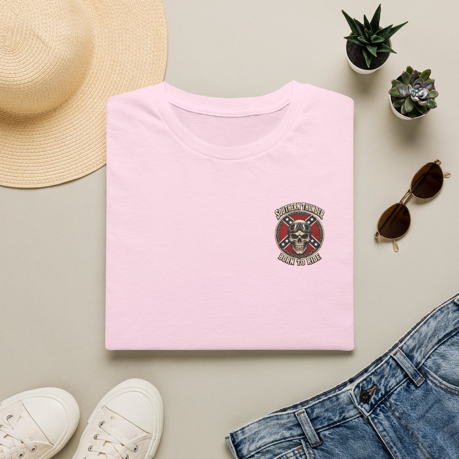 Motorcycle T-Shirt - Southern Thunder - Born to Ride - Skull Biker - 'Pocket' Area - Biker Ride Tee - Image 31