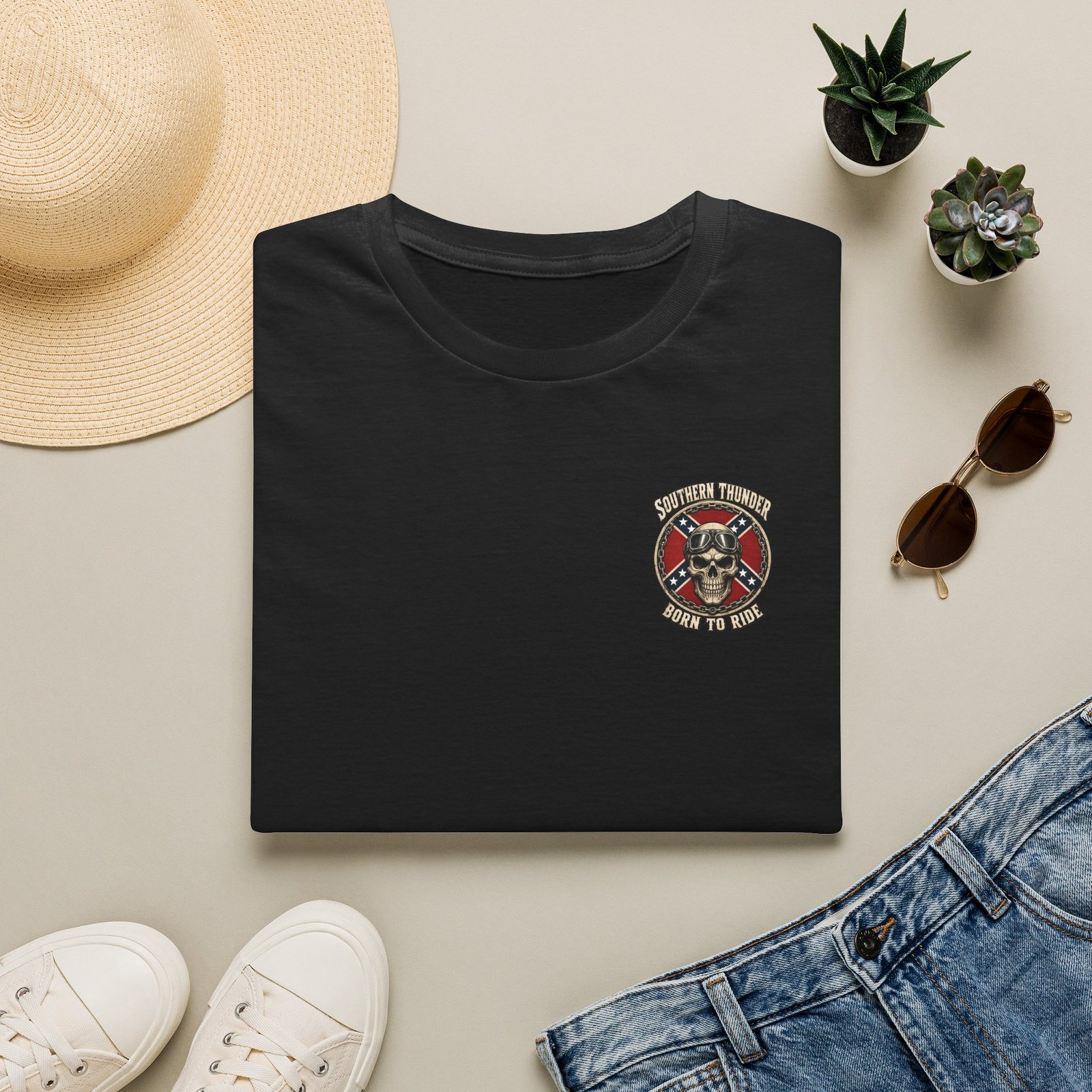 Motorcycle T-Shirt - Southern Thunder - Born to Ride - Skull Biker - 'Pocket' Area - Biker Ride Tee - Image 19