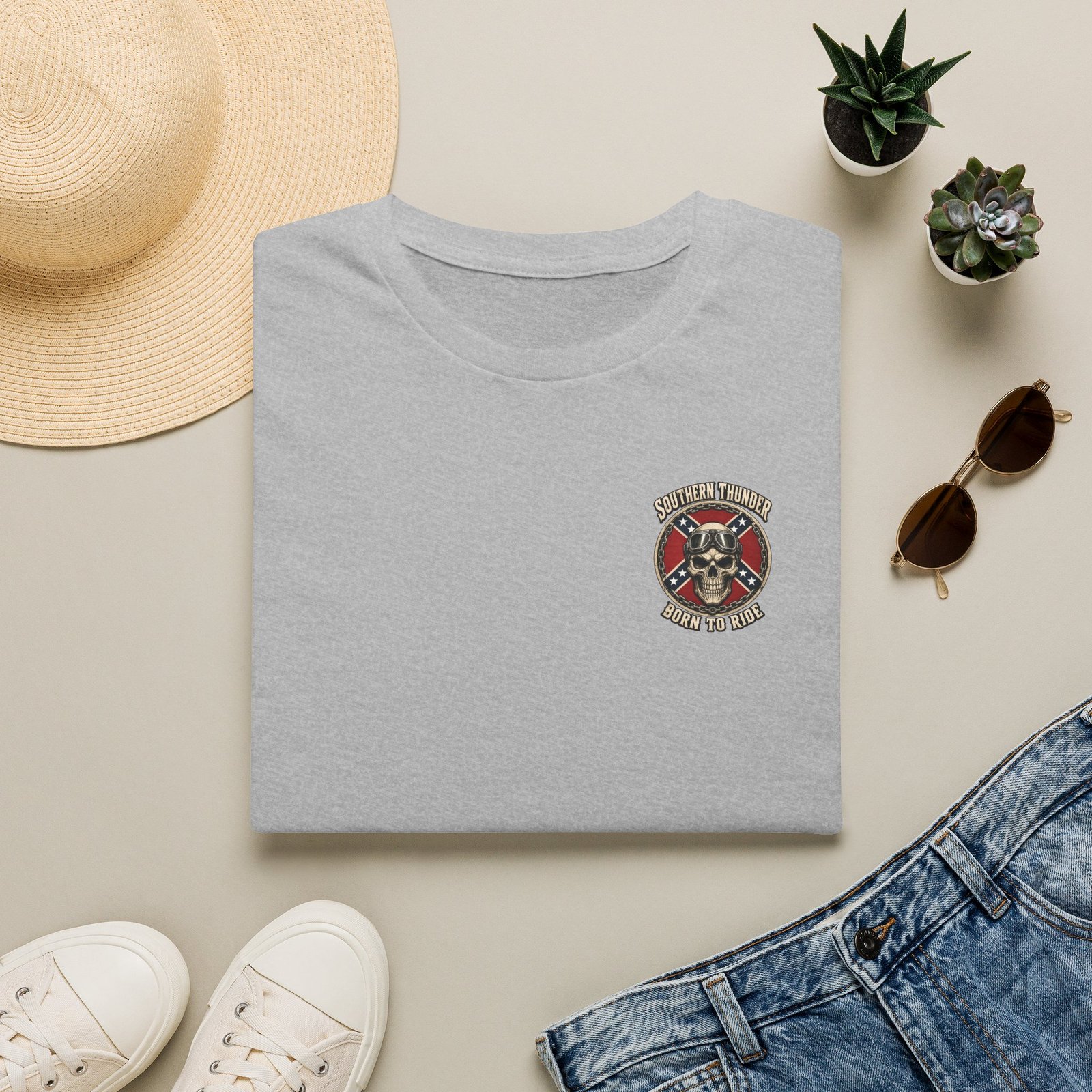 Motorcycle T-Shirt - Southern Thunder - Born to Ride - Skull Biker - 'Pocket' Area - Biker Ride Tee - Image 9