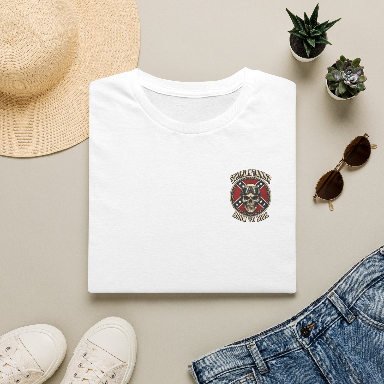 Motorcycle T-Shirt - Southern Thunder - Born to Ride - Skull Biker - 'Pocket' Area - Biker Ride Tee - Image 12