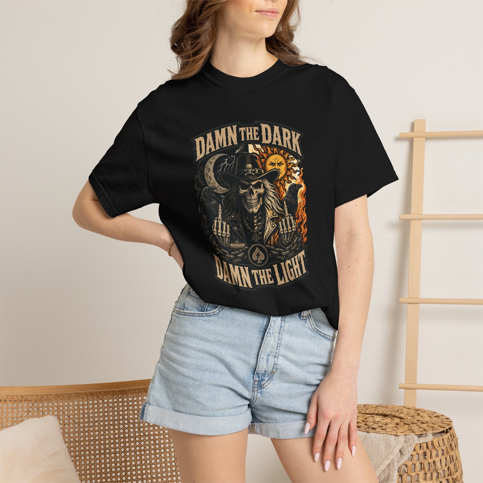 Unisex Garment-Dyed T-shirt - Comfort Colors 1717 - Damn the Dark, Damn the Light - Skull - Image 3