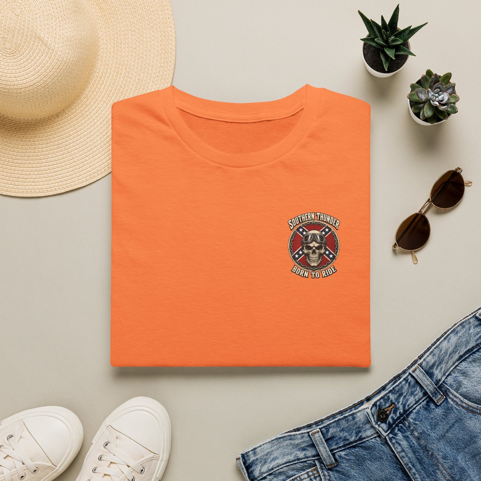 Motorcycle T-Shirt - Southern Thunder - Born to Ride - Skull Biker - 'Pocket' Area - Biker Ride Tee - Image 15