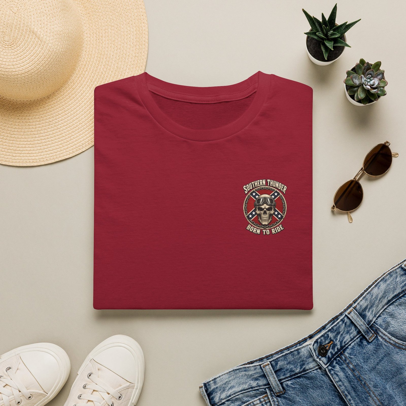 Motorcycle T-Shirt - Southern Thunder - Born to Ride - Skull Biker - 'Pocket' Area - Biker Ride Tee - Image 34