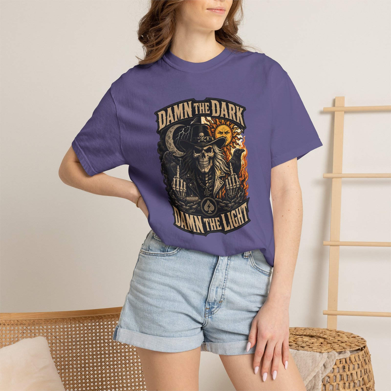 Unisex Garment-Dyed T-shirt - Comfort Colors 1717 - Damn the Dark, Damn the Light - Skull - Image 5