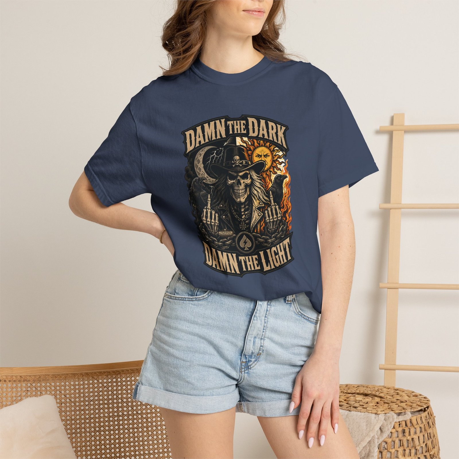 Unisex Garment-Dyed T-shirt - Comfort Colors 1717 - Damn the Dark, Damn the Light - Skull - Image 7