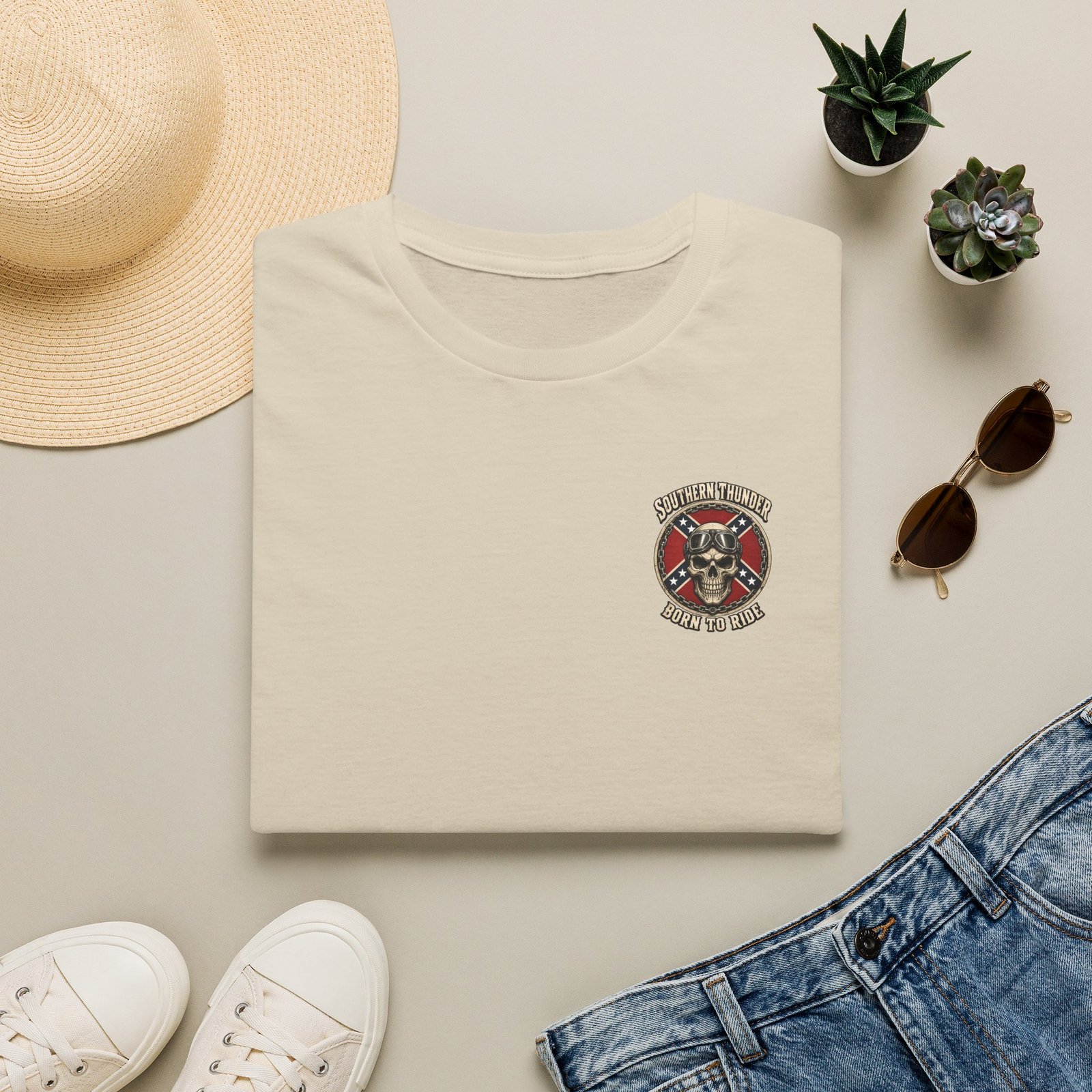 Motorcycle T-Shirt - Southern Thunder - Born to Ride - Skull Biker - 'Pocket' Area - Biker Ride Tee - Image 22