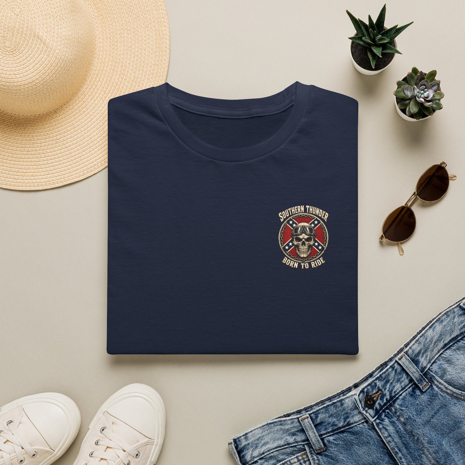 Motorcycle T-Shirt - Southern Thunder - Born to Ride - Skull Biker - 'Pocket' Area - Biker Ride Tee - Image 28