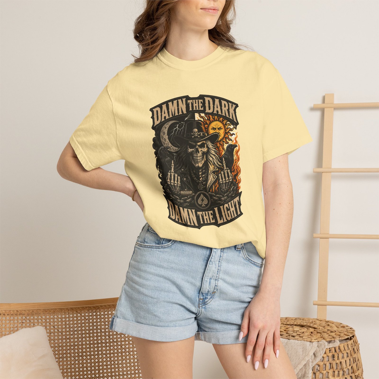 Unisex Garment-Dyed T-shirt - Comfort Colors 1717 - Damn the Dark, Damn the Light - Skull - Image 4